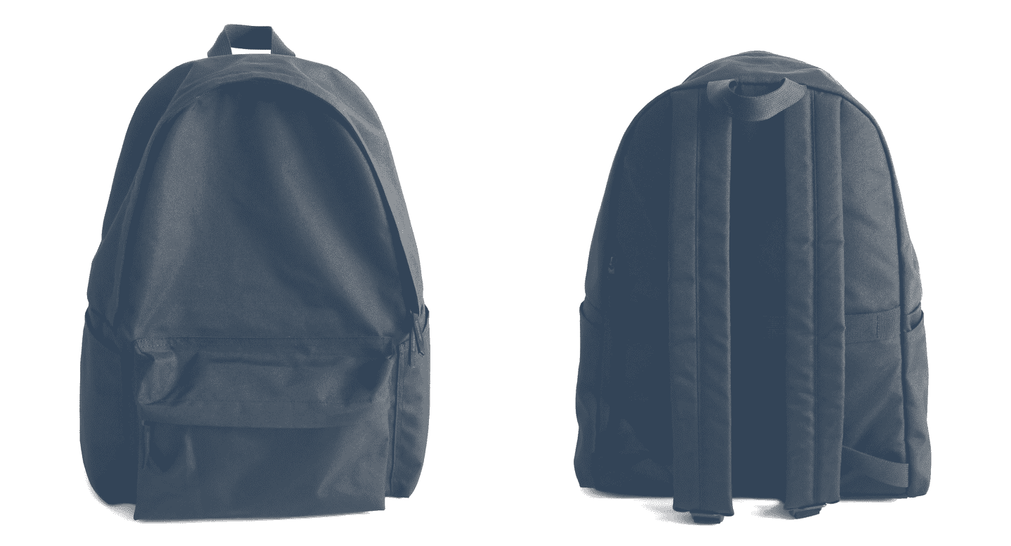 Photographs of the front and back of the backpack